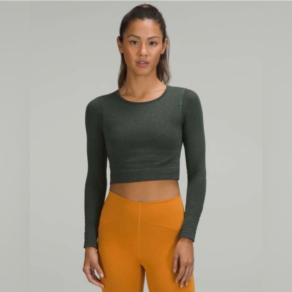 Lululemon Ebb to Street Long Sleeve Shirt size 2 moss green color